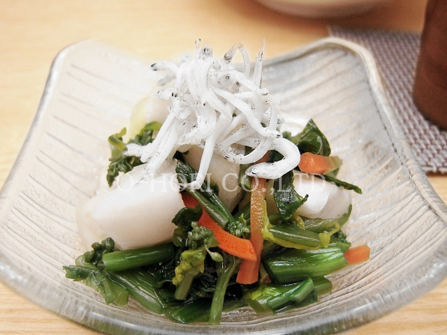 わさび菜と浅漬大根のおひたし風